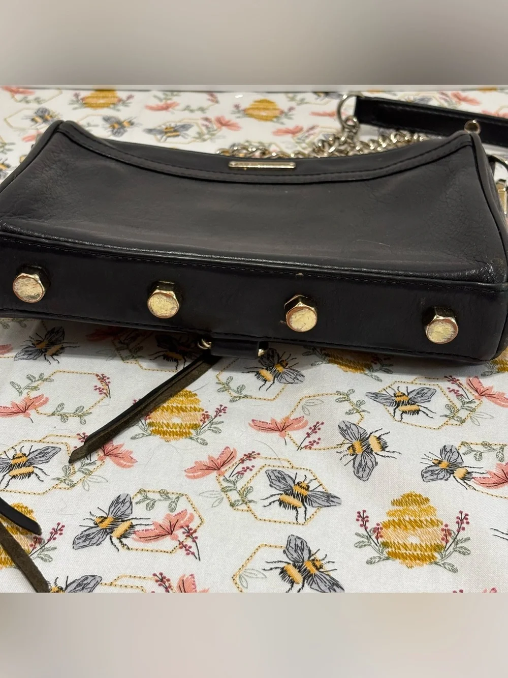 Black Leather Chain Strap Crossbody Bag